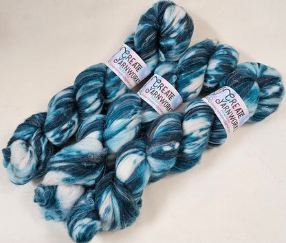 Tempting Teal in Superwash Merino & Stellina Blend 4oz braid