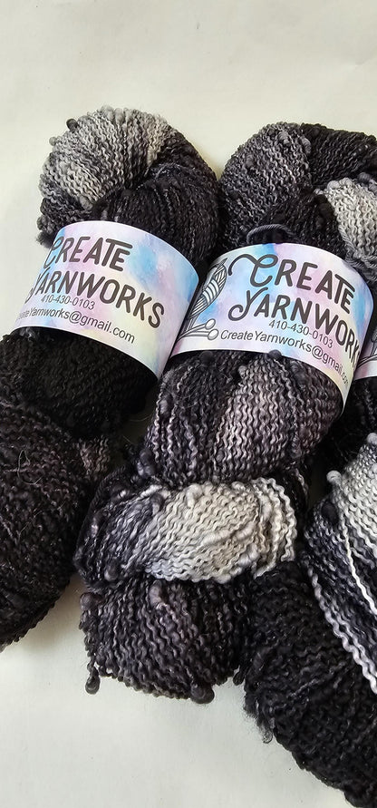 Almost Black in Slub Superwash Merino/Nylon (90/10) Blend Fingering Weight Yarn