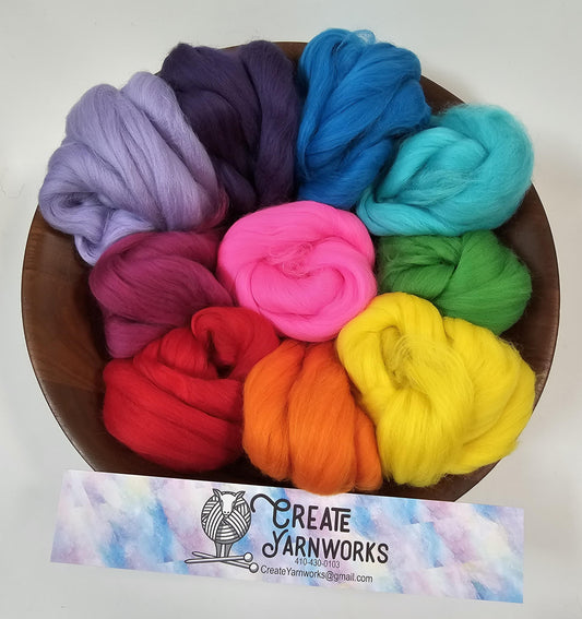 Rainbow in 23 micron Merino Fiber for Needle Felting, Wet Felting, or Spinning