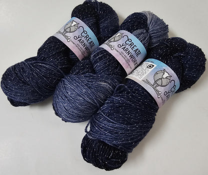 Navy in Silver Sparkle Superwash Merino Blend  Fingering Weight Yarn