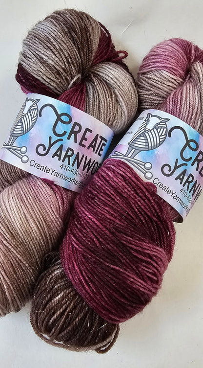 Burgundy Bark in Gold Sparkle Superwash Merino Blend Fingering Weight Yarn