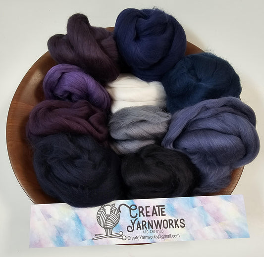 Night Sky in 23 micron Merino Fiber for Needle Felting, Wet Felting or Spinning