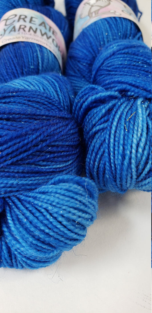 Tonal Blue in Gold Sparkle Superwash Merino Blend  Fingering Weight Yarn