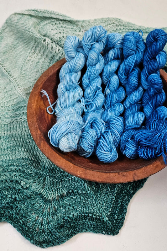 Gradient Knitted Shawl Kit in Bright Blue Sparkle Gradient - Pattern and Yarn Included