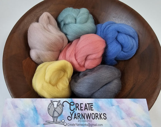 Pastels in Corriedale Fiber for Needle Felting, Wet Felting, or Spinning