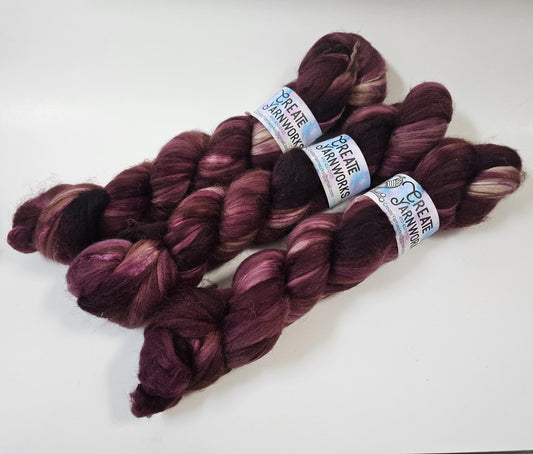 Wine Country in Merino/ Brown Alpaca/ Camel/ Mulberry Silk blend Top 4oz braid