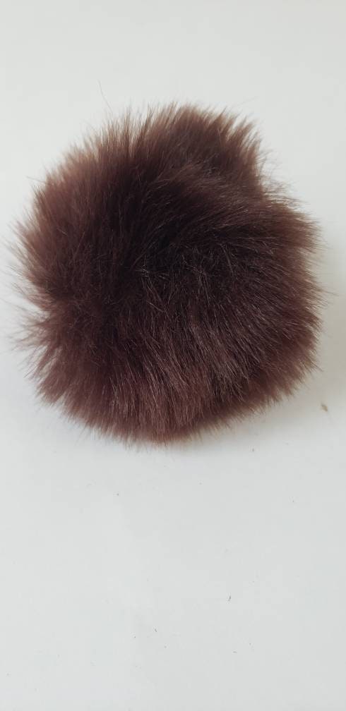 Faux Fur Pom Poms - Dark Brown - shorter fur