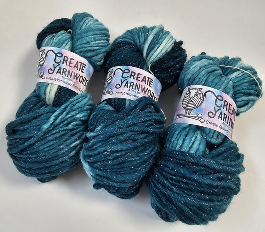 Tempting Teal in Silver Sparkle Superwash Merino Blend  Super Bulky Weight Yarn