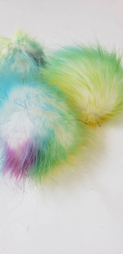 Faux Fur Pom Poms - Neon Colors with White Base (more blue and yellow)