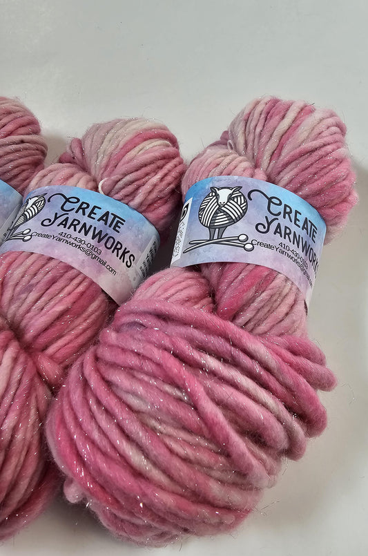 Pale Pink in Silver Sparkle Superwash Merino Blend  Super Bulky Weight Yarn