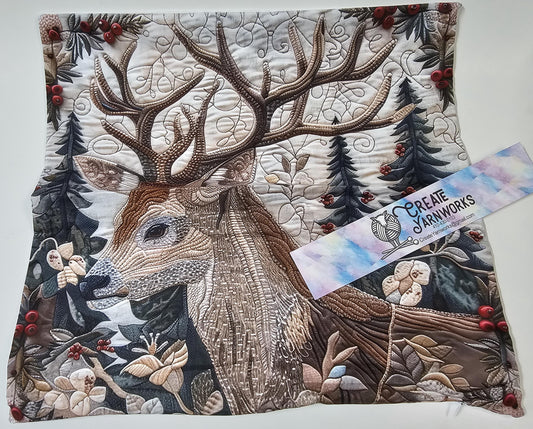 Special - Decorative 18"x18" Pillow - Quilted Look Winter Deer 3