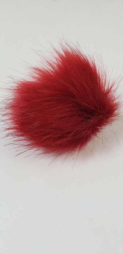 Faux Fur Pom Poms - Deep Red
