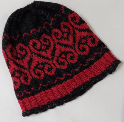 Swirling Hearts Knitted Hat Kit - Pattern and Yarn Included - Cream and Valentine Blush