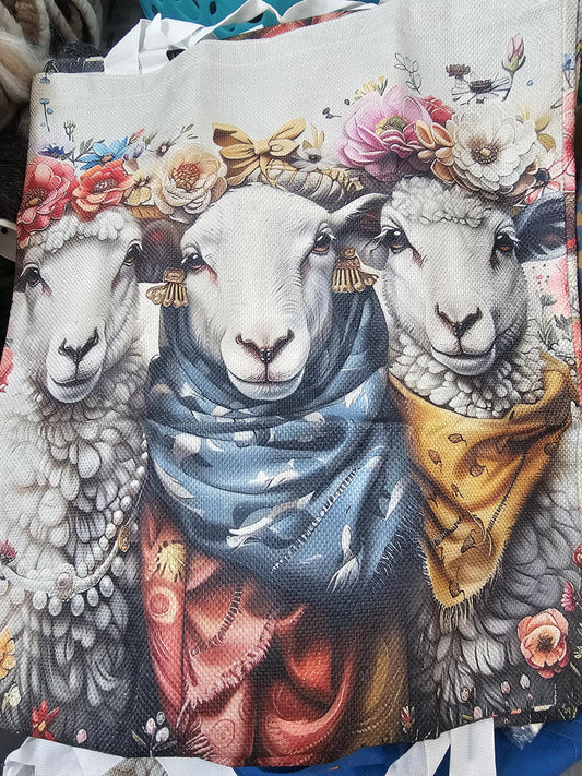 Fancy Sheep with Pearls and Bandanas Large Project Bag - Tote with Handles Light background