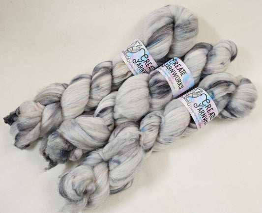 Stormy Skies in Superwash Merino & Stellina Blend 4oz braid