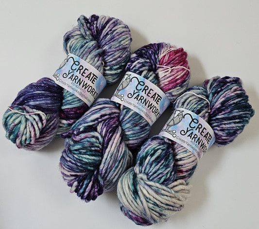 Jazzercise in Silver Sparkle Superwash Merino Blend Super Bulky Weight Yarn