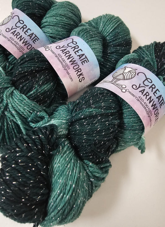 Forest in Silver Sparkle Superwash Merino Blend  Fingering Weight Yarn