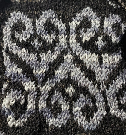 Swirling Hearts Knitted Hat Kit - Pattern and Yarn Included - Cream and Hot Pink Sparkles