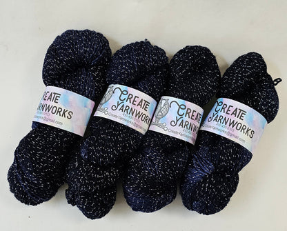 Navy in Silver Sparkle Superwash Merino Blend  Fingering Weight Yarn