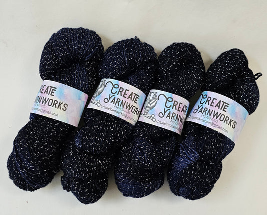 Navy in Silver Sparkle Superwash Merino Blend  Fingering Weight Yarn