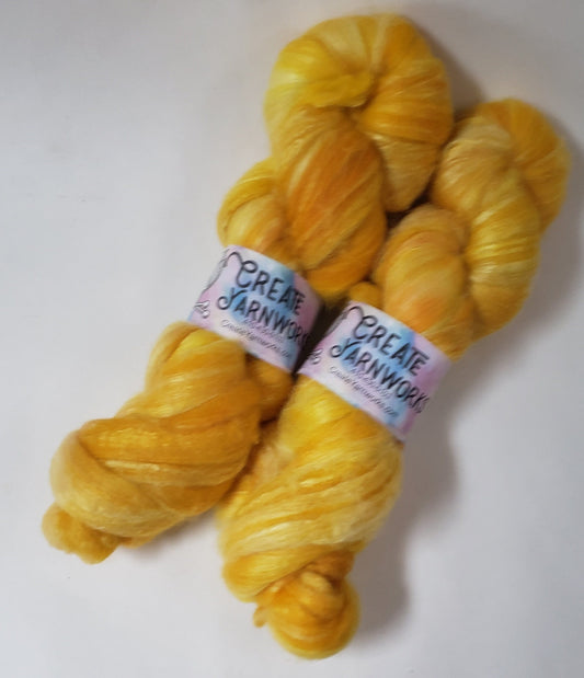 Goldilocks in Polwarth/Tussah Silk 67/33 custom blend Top 4oz braid