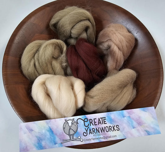 Earth Tones in Shetland Wool Fiber for Needle Felting, Wet Felting, or Spinning