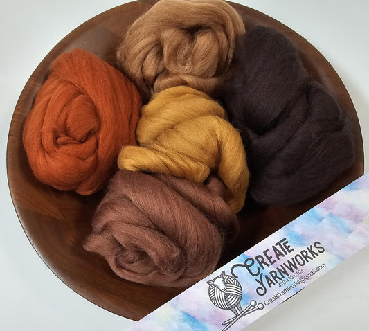 Browns in 23 micron Merino Fiber for Needle Felting, Wet Felting or Spinning