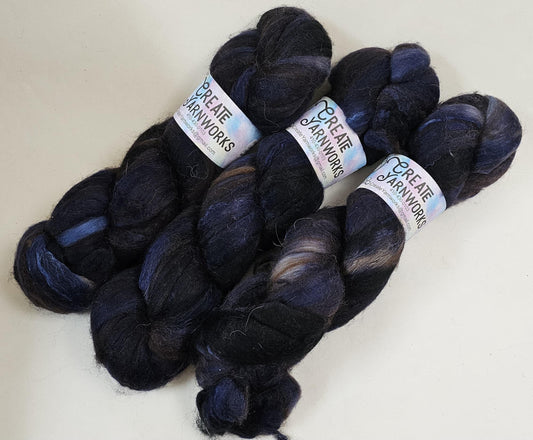 Navy in Merino/ Brown Alpaca/ Camel/ Mulberry Silk blend Top 4oz braid