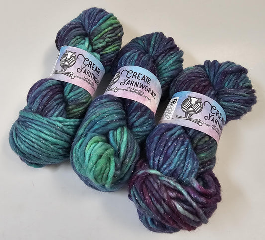 Mermaid Dreams in Silver Sparkle Superwash Merino Blend  Super Bulky Weight Yarn
