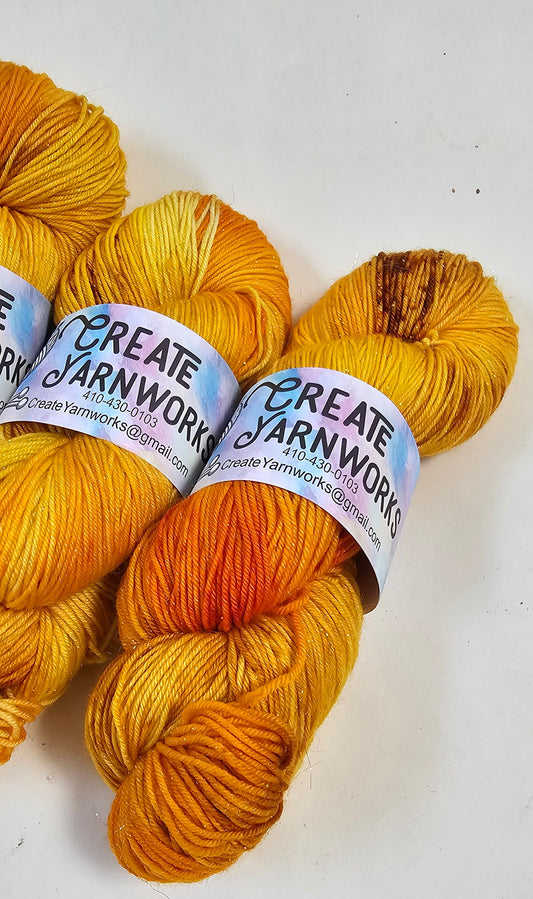 Goldilocks in Gold Sparkle Superwash Merino Blend  Fingering Weight Yarn