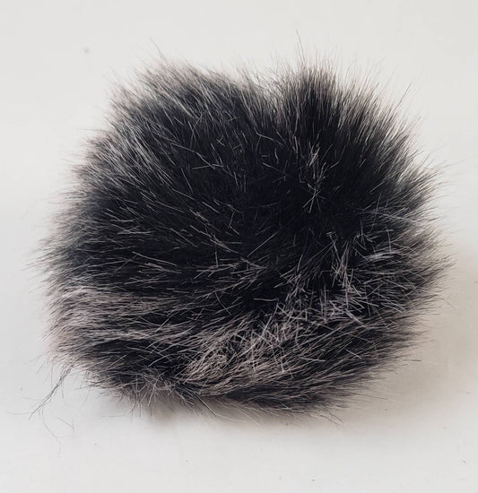 Faux Fur Pom Poms - Black with Light Tips