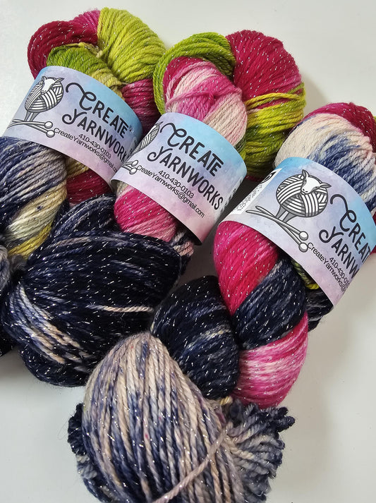 Fusion in Silver Sparkle Superwash Merino Blend  Fingering Weight Yarn