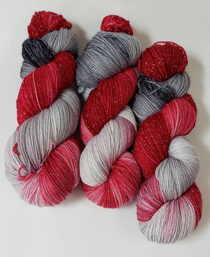 Crimson Slate in Silver Sparkle Superwash Merino Blend  Fingering Weight Yarn