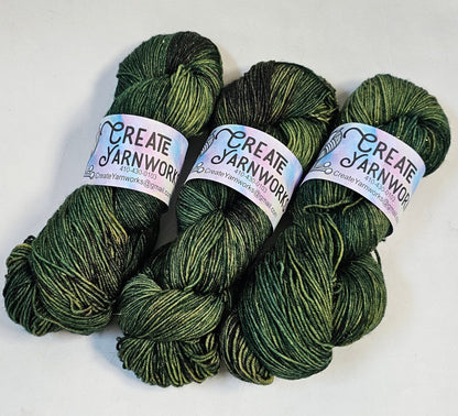 Mossy in Gold Sparkle Superwash Merino Blend Fingering Weight Yarn