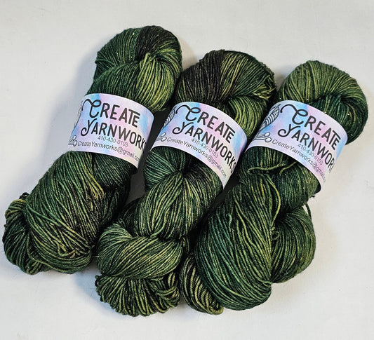 Mossy in Gold Sparkle Superwash Merino Blend Fingering Weight Yarn