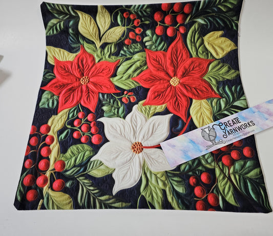 Special - Decorative 18"x18" Pillow - Quilted Look Winter Poinsetta
