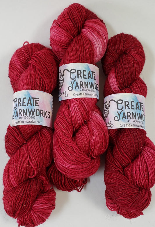 Ragin' Red in Gold Sparkle Superwash Merino Blend Fingering Weight Yarn