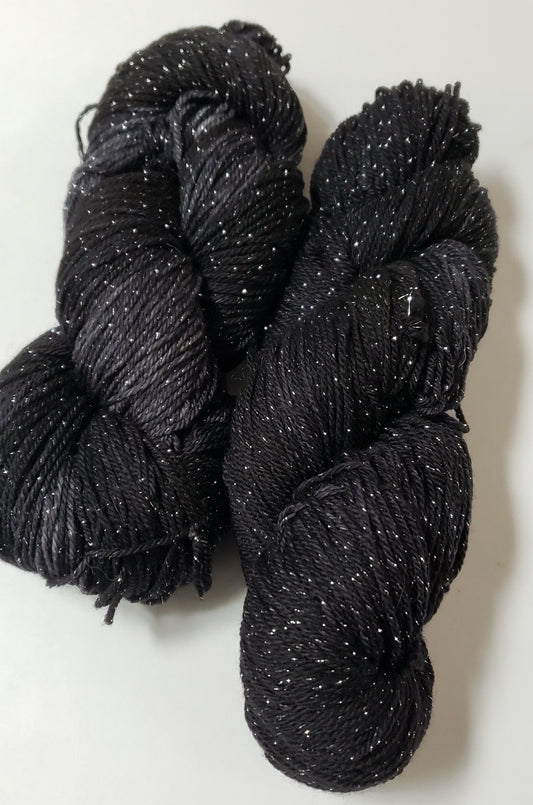 Almost Black in Silver Sparkle Superwash Merino Blend  Fingering Weight Yarn
