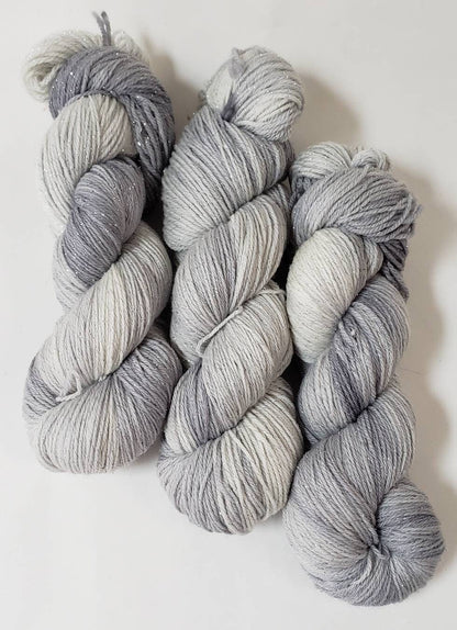Stormy Skies in Silver Sparkle Superwash Merino Blend  Fingering Weight Yarn