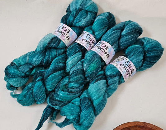 Tempting Teal in Merino/Milk Fiber 67/33 blend Top 4oz braid