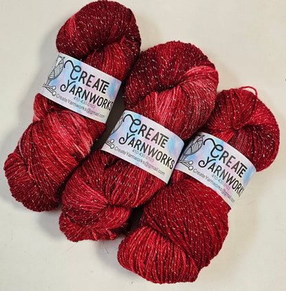 Ragin' Red in Silver Sparkle Superwash Merino Blend Fingering Weight Yarn