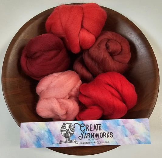 Reds in 23 micron Merino Fiber for Needle Felting, Wet Felting, or Spinning