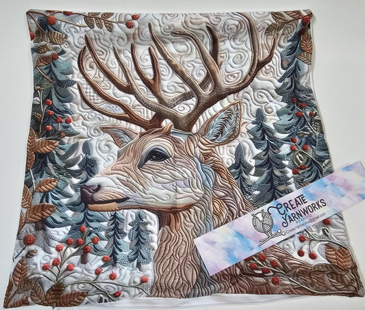 Special - Decorative 18"x18" Pillow - Quilted Look Winter Deer 4