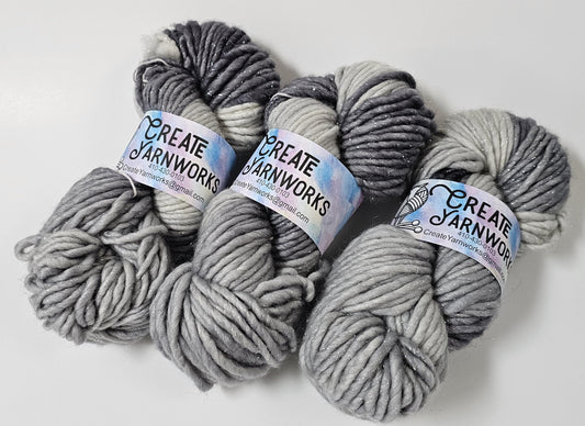 Stormy Skies in Silver Sparkle Superwash Merino Blend  Super Bulky Weight Yarn