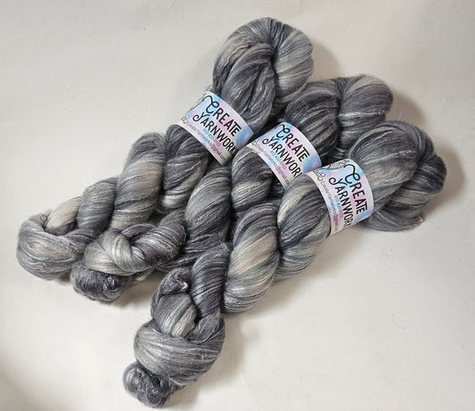 Stormy Skies in Merino/Milk Fiber 67/33 blend Top 4oz braid