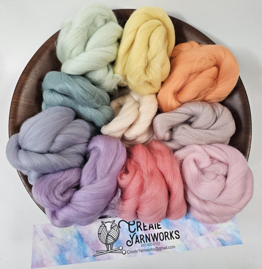 Pastels in 23 micron Merino Fiber for Needle Felting, Wet Felting, or Spinning