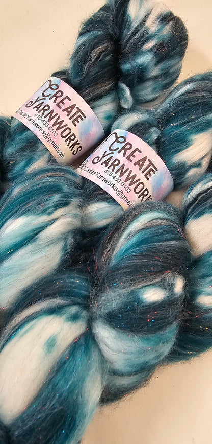 Tempting Teal in Superwash Merino & Stellina Blend 4oz braid