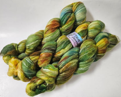 Fiddleheads in BFL, Rose Fiber and Baby Alpaca Top Roving Blend 4oz braid