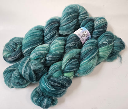 Forest in BFL, Rose Fiber and Baby Alpaca Top Roving Blend 4oz braid