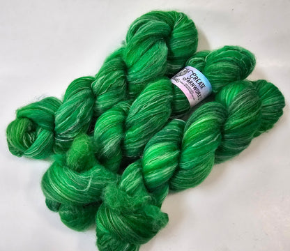 Irish in BFL, Rose Fiber and Baby Alpaca Top Roving Blend 4oz braid